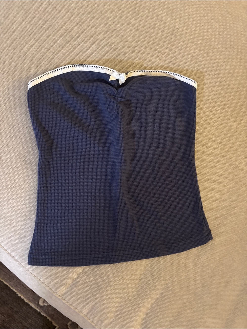 Edikted Strapless Navy Tube Top with White Trim